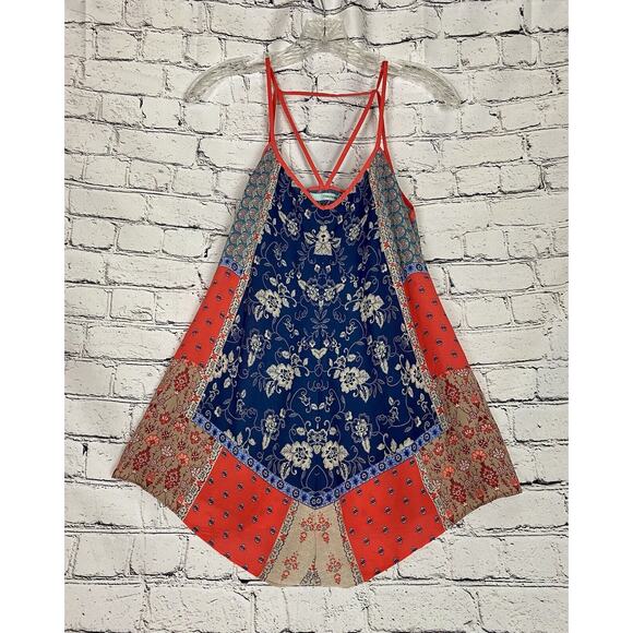 Maurice’s Coral Blue Ivory Spaghetti Strap Handkerchief Boho‎ Tank S - Picture 1 of 5